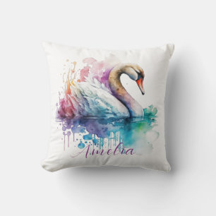 Elegantes personalisiertes Wasserfarben-Schwan-Geb Kissen