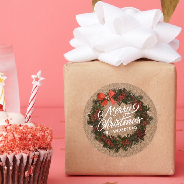 Elegantes Personalisiertes Weihnachtskreidekraut-S Runder Aufkleber (Party)