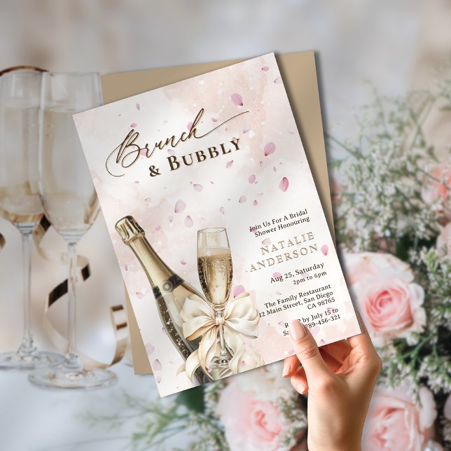 Elegantes Petals Brunch & Bubbly Brautparty Einladung (Elegant Petals Brunch & Bubbly Bridal Shower Invitation)