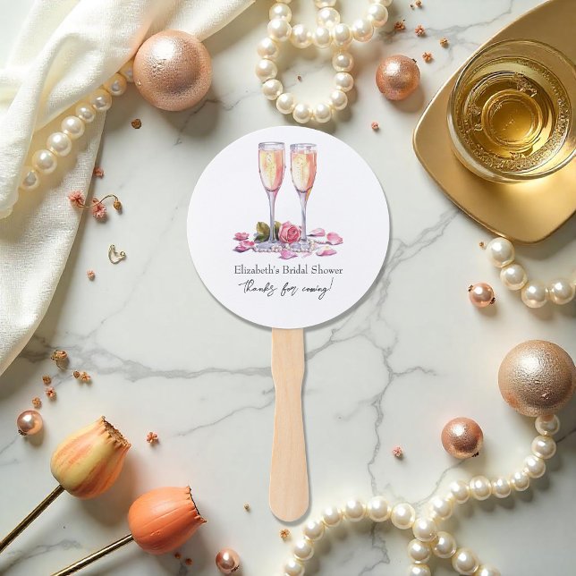 Elegantes Petals, Perlen und Prosecco-Brautparty Fächer (Elegant Petals, Pearls and Prosecco Bridal Shower Hand Fan)