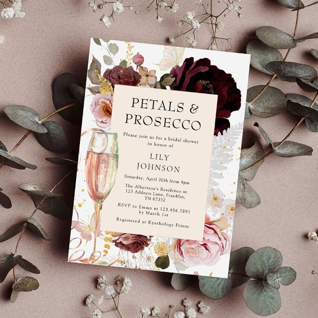 Elegantes Petals & Prosecco Brautparty Einladung (Von Creator hochgeladen)
