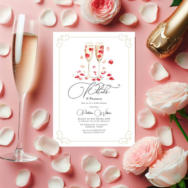 Elegantes Petals und Prosecco-Brautparty Einladung (Elegant Petals and Prosecco Bridal Shower Invitation)