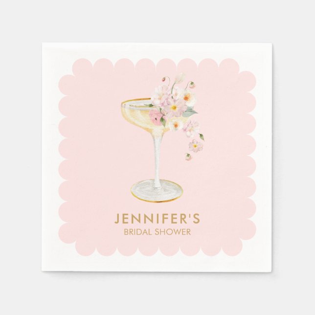 Elegantes Petals und Prosecco-Brautparty Serviette (Vorderseite)