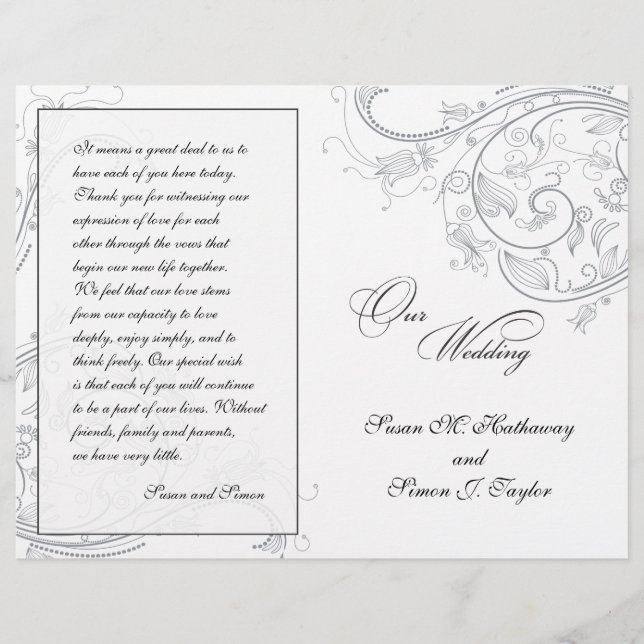 Elegantes Pewter Floral Wedding Program (Vorderseite)