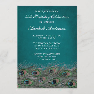 Elegantes Pfau 40. Geburtstag Party Einladungen