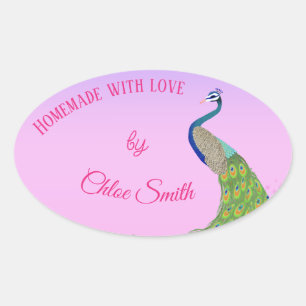 Elegantes Pfau Brautparty Backwaren Ovaler Aufkleber