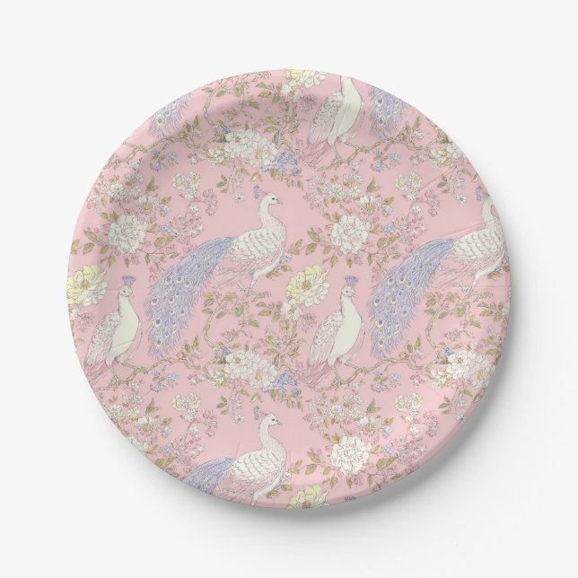 Elegantes Pfau-Ornament Papierplatte Pappteller (Vorderseite)