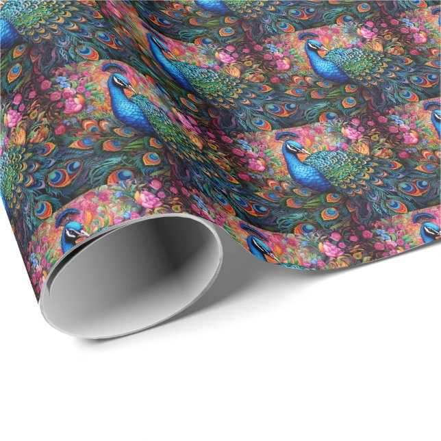 Elegantes Pfauengeschenkpapier Geschenkpapier (Rolleneckpunkt)