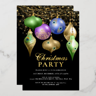 Elegantes Pfauenschmuck Weihnachts-Party Folieneinladung