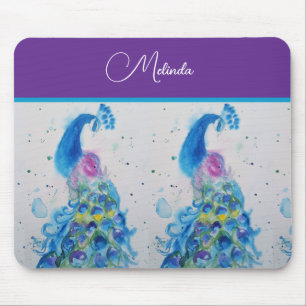 Elegantes Pfauenwasser Blaue Malerei Mousepad
