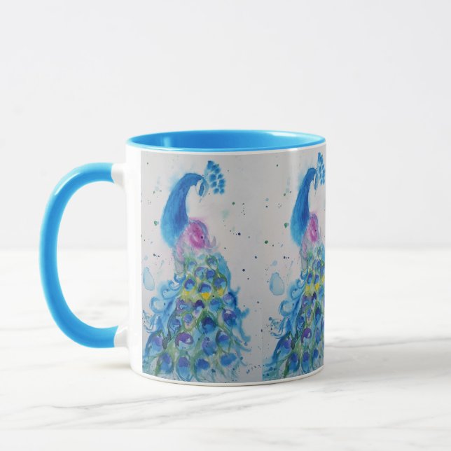 Elegantes Pfauenwasser Blaue Malerei Tasse (Links)