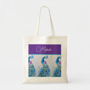 Elegantes Pfauenwasser Blaue Malerei Tragetasche