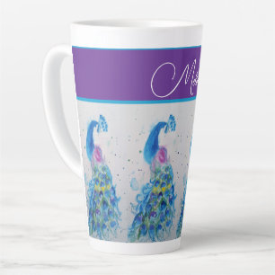 Elegantes Pfauenwasser Farbe Blau Malereien Frauen Milchtasse