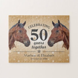 Elegantes Pferd Custom Gold 50. Hochzeit Puzzle