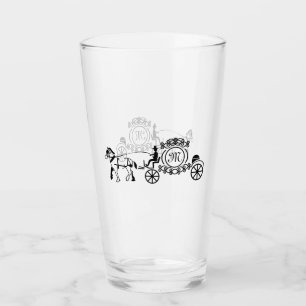 Elegantes Pferd Gezeichnet Hochzeitwagen-Monogramm Glas