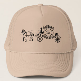 Elegantes Pferd Gezeichnet Hochzeitwagen-Monogramm Truckerkappe