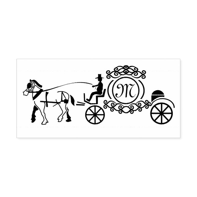 Elegantes Pferd Gezeichnet Wedding Wagon Monogramm Gummistempel (Prägung)