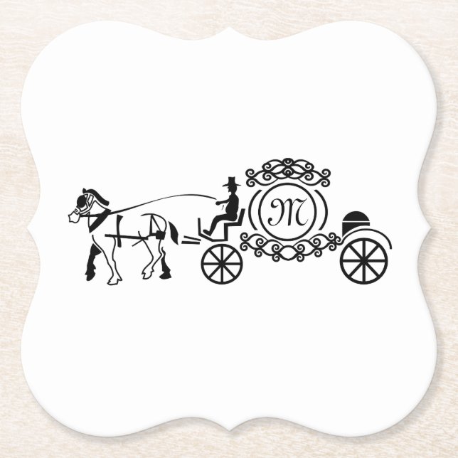 Elegantes Pferd Gezeichnet Wedding Wagon Monogramm Untersetzer (Vorderseite)