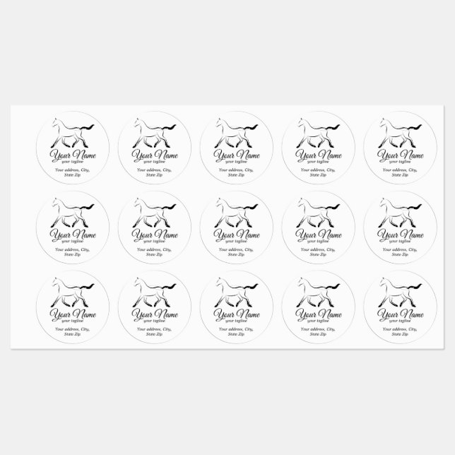 Elegantes Pferd in schwarzer Farbe Etiketten (Blatt)