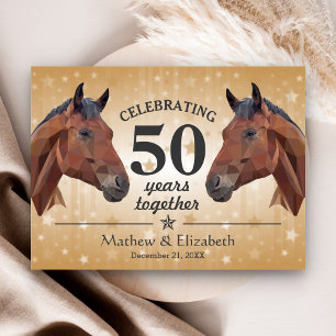 Elegantes Pferd, individuelles Gold zur 50. Hochze Postkarte