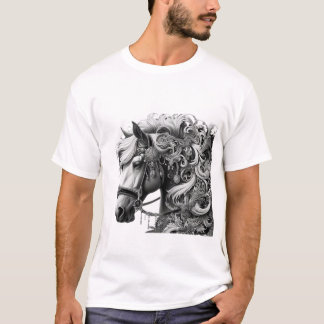 Elegantes Pferd mit Zierdetails - Schwarz und Weiß T-Shirt