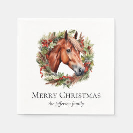 Elegantes Pferd und Wreath Frohe Weihnachten Napki Serviette