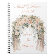 Elegantes Pfirsich-Blumen-Hochzeits-Spiralnotizbuc
