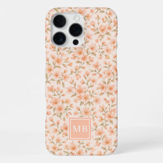 Elegantes Pfirsich-Blumenmonogramm iPhone 16 Pro Max Hülle