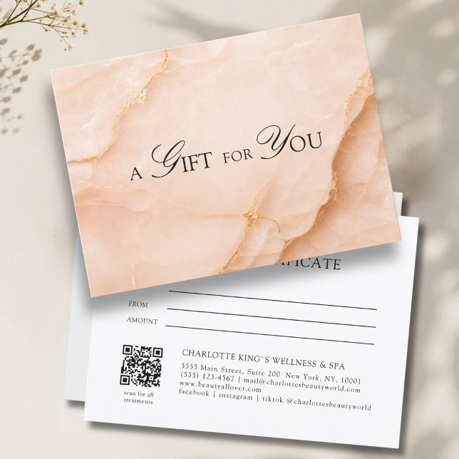 Elegantes Pfirsich-Marmor-QR-Code-Geschenkgutschei (A Gift for You! Peach Gold Marble QR Code Gift Certificate)