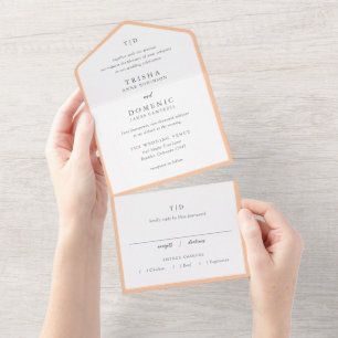 Elegantes Pfirsich-Monogramm Moderne Hochzeit All In One Einladung