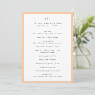 Elegantes Pfirsich-Monogramm Moderne Hochzeit Programm