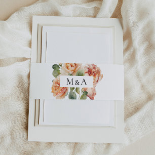Elegantes Pfirsich-Rosen-Monogramm-Hochzeit Einladungsbanderole
