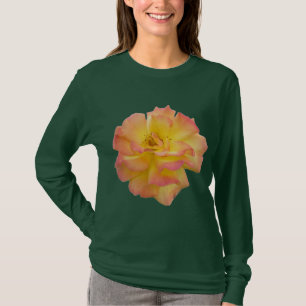 Elegantes Pfirsich- und Gelbe-Rosen-Damen-Langarms T-Shirt