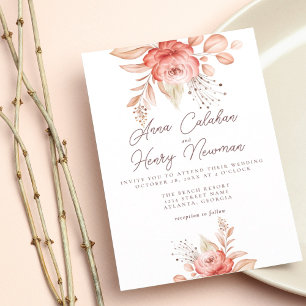 Elegantes Pfirsichfarben Rose Blätter Hochzeit Einladung