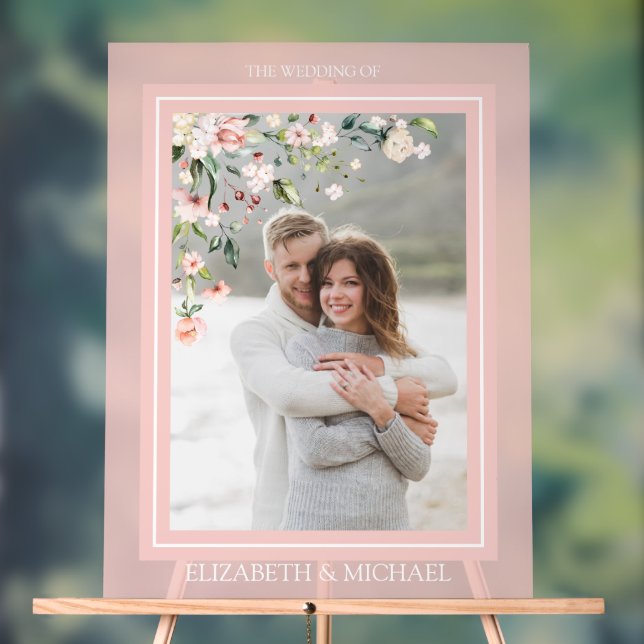 Elegantes pfirsichfarbenes Foto Hochzeit der Blume Acrylschild (Neutral)