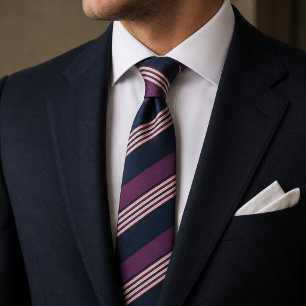 Elegantes Pflaume- und Navy-Mehrfachstreifenmuster Krawatte