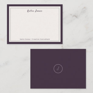 Elegantes Pflaumen-Lila-Silber-Signatur-Monogramm- Mitteilungskarte