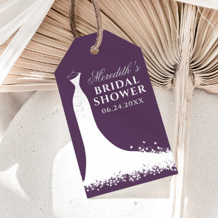 Elegantes Pflaumen-Silber-Hochzeitskleid-Brautpart Geschenkanhänger