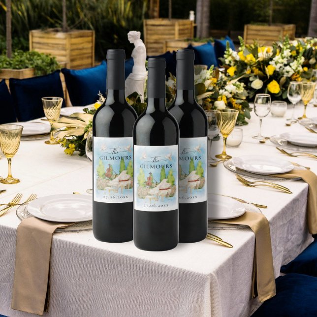 Elegantes Piano | Geige Blume taucht Hochzeit Luxu Weinetikett (Von Creator hochgeladen)