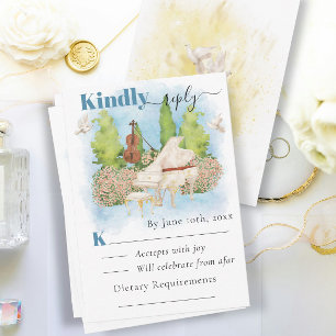 Elegantes Piano   Violin doves Summer Wedding RSVP Karte