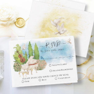 Elegantes Piano   Violin doves Summer Wedding RSVP Karte