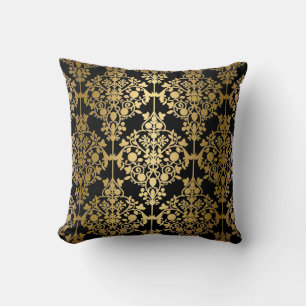 Elegantes Pillow Black Gold Damask Floral Kissen
