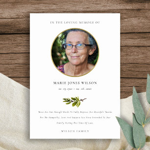 Elegantes Pine Branch Fauna Foto Beileid Memorial Dankeskarte