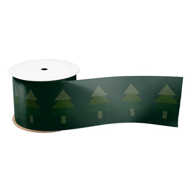 Elegantes Pine Green Christmas Tree Muster Satinband (Spule)