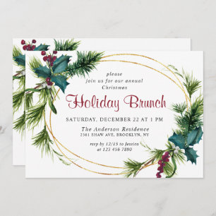 Elegantes Pine Holly Berry Weihnachtsfest Brunch Einladung