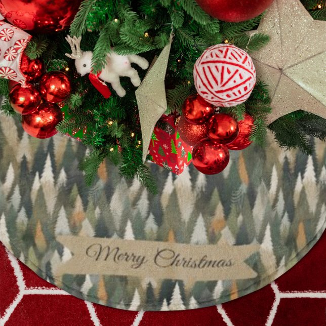 Elegantes Pine Tree Muster | Rustikaler Wald Polyester Weihnachtsbaumdecke (Von Creator hochgeladen)