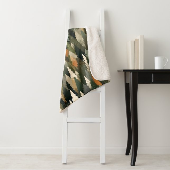 Elegantes Pine Tree Muster | Rustikaler Wald Sherpadecke (Beispiel)