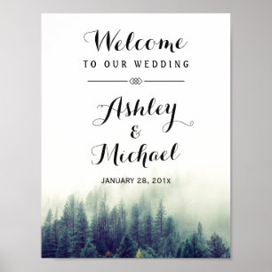 Elegantes Pine Trees Forest Winter Wedding Sign Poster
