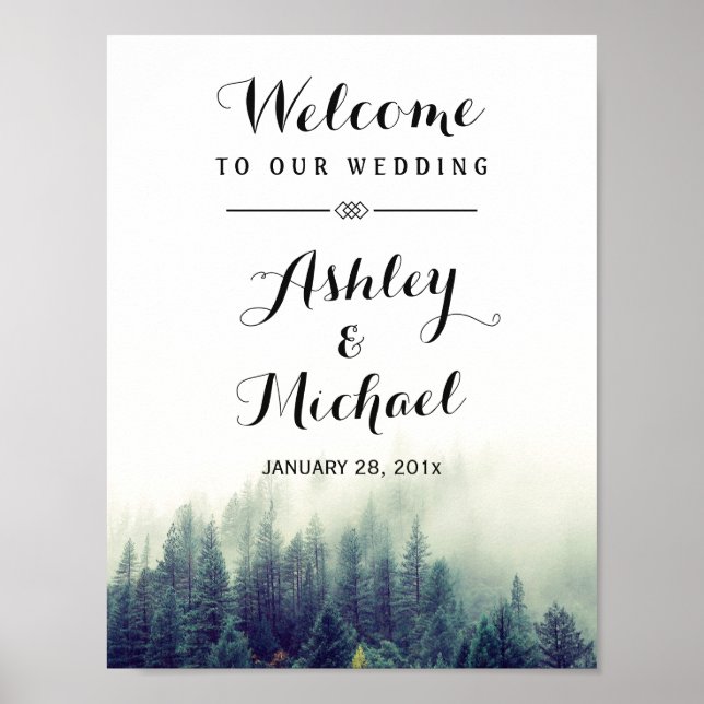 Elegantes Pine Trees Forest Winter Wedding Sign Poster (Vorne)