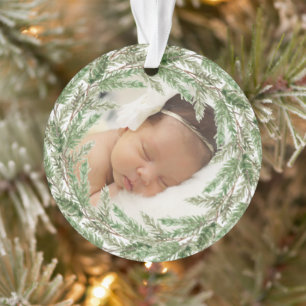 Elegantes Pine Wreath Foto Babys Ornament